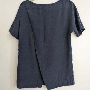 COS silk shirt asymmetrical cut out opening Navy